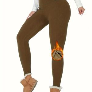 Fleece-Lined Brown High-Waist Leggings
